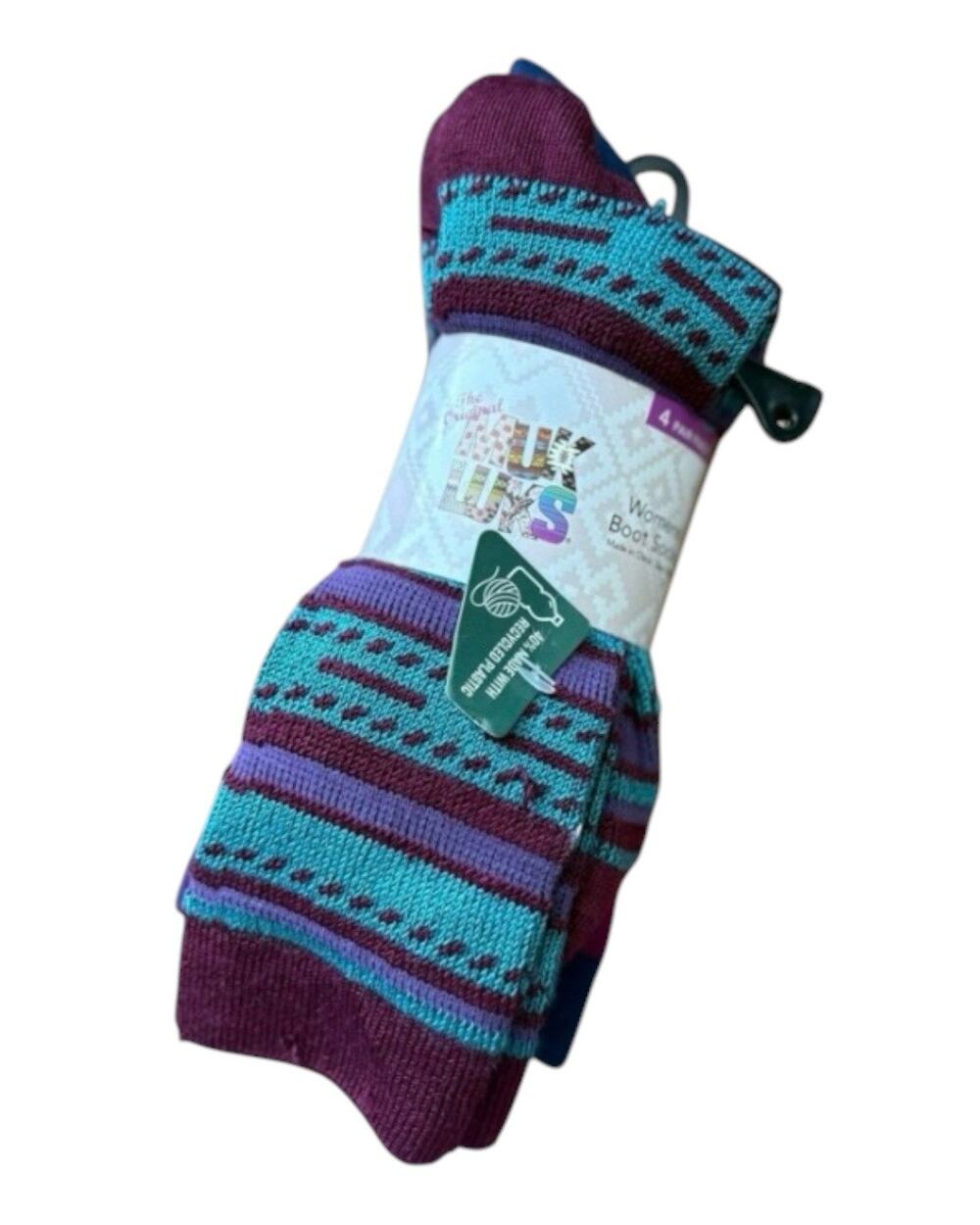 Muk Luks Women’s 4 Pair Boot Socks Cozy Knit Winter Geometric